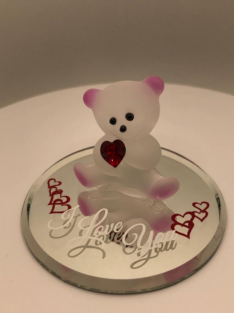 Glass Baron Bear & Red Heart Figurine Accented with Genuine Crystals
