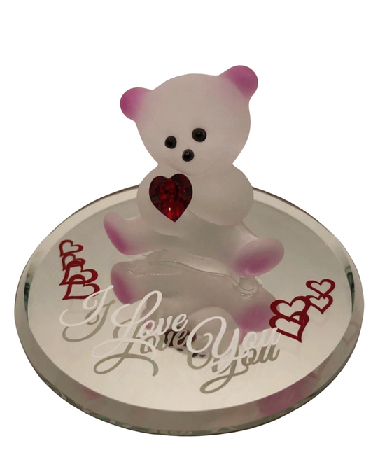 "I Love You" Bear Figurine with Crystal Heart Handcrafted Gift