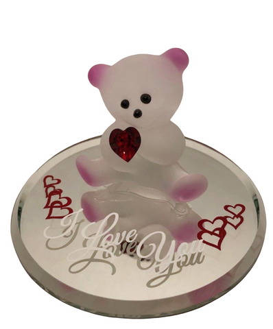 "I Love You" Bear Figurine with Crystal Heart Handcrafted Gift