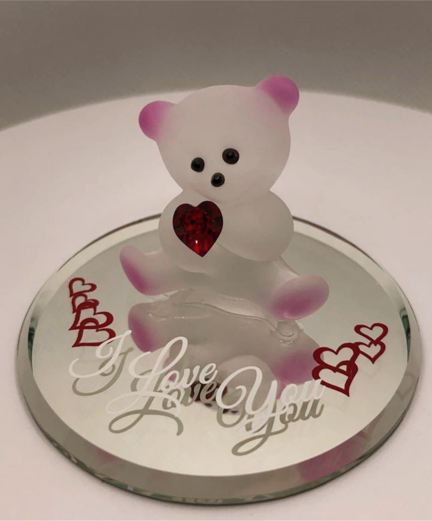 "I Love You" Bear Figurine with Crystal Heart Handcrafted Gift