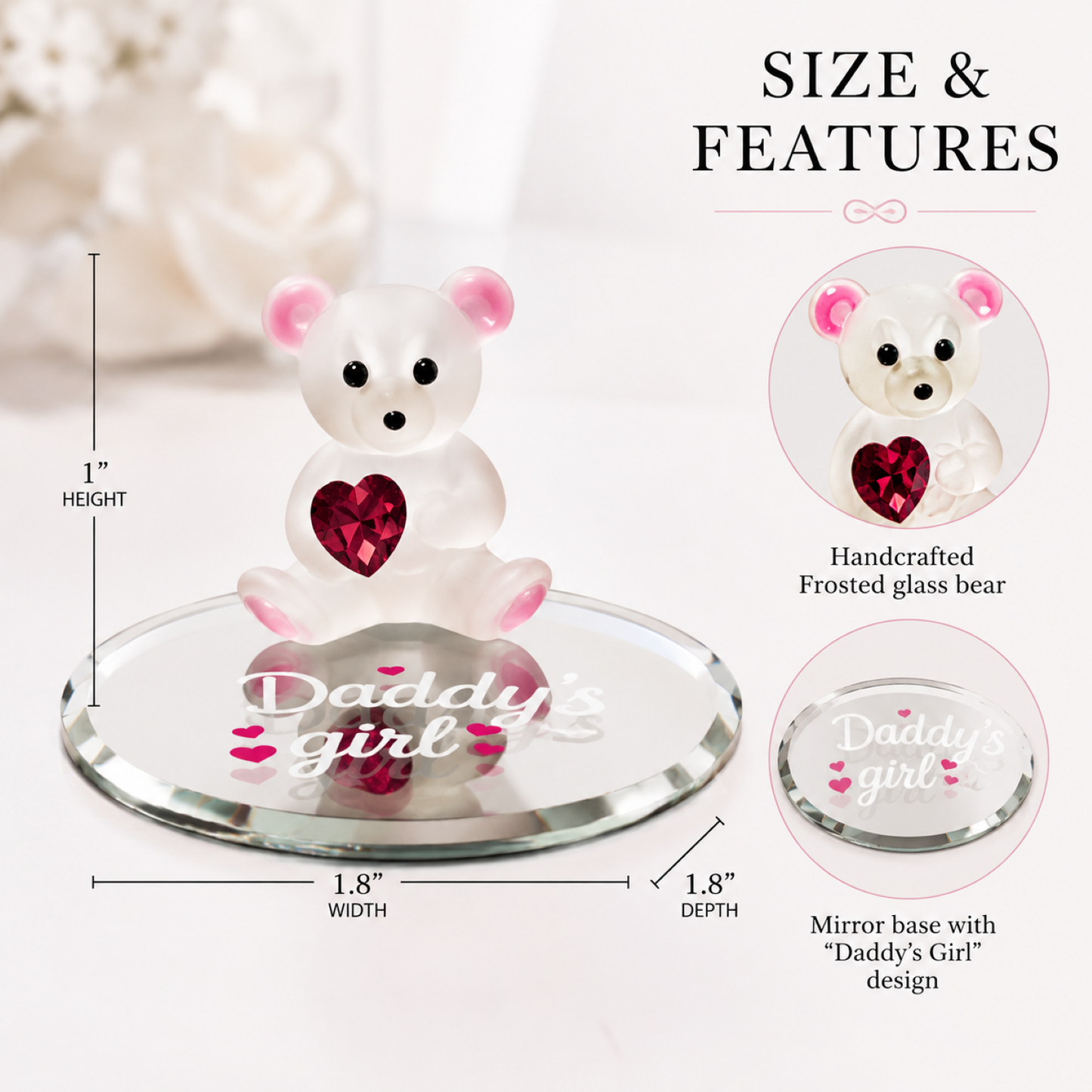 Daughter Gift from Dad Teddy Bear Figurine | Daddy's Girl Glass Decor