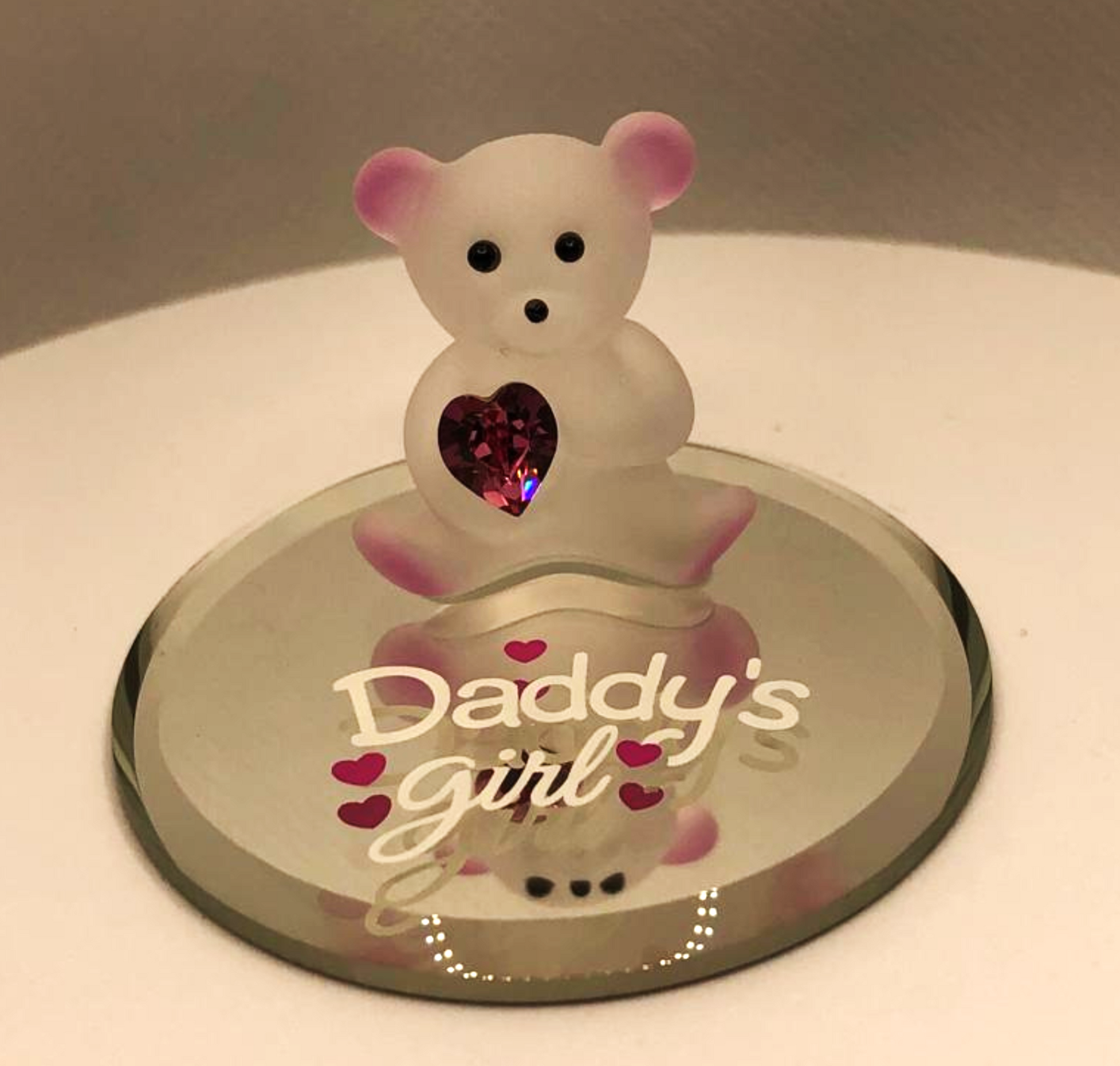 Daddy’s Girl glass bear figurine with pink crystal heart