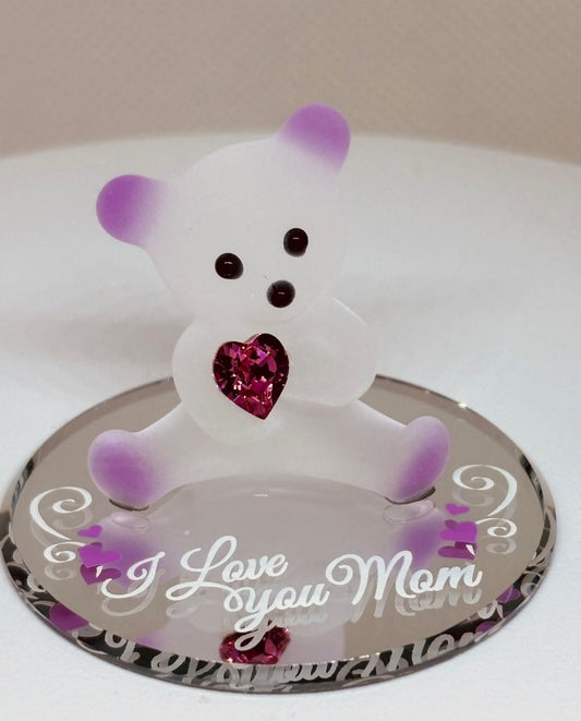 “I Love You Mom” Bear Figurine | Glass Bear Mother’s Gift Décor