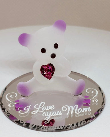 “I Love You Mom” Bear Figurine | Glass Bear Mother’s Gift Décor