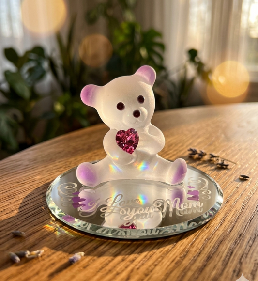 “I Love You Mom” Bear Figurine | Glass Bear Mother’s Gift Décor