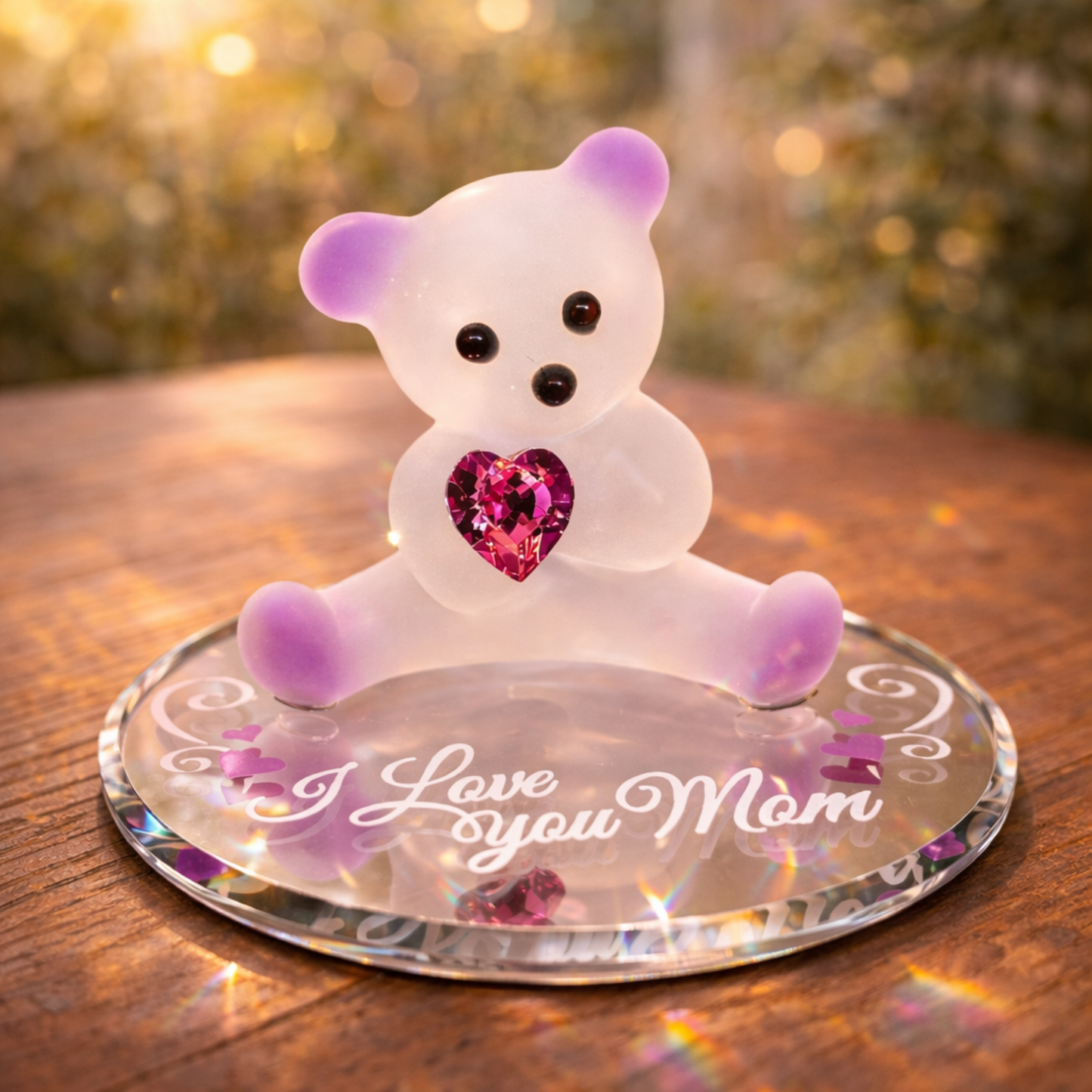 “I Love You Mom” Bear Figurine | Glass Bear Mother’s Gift Décor