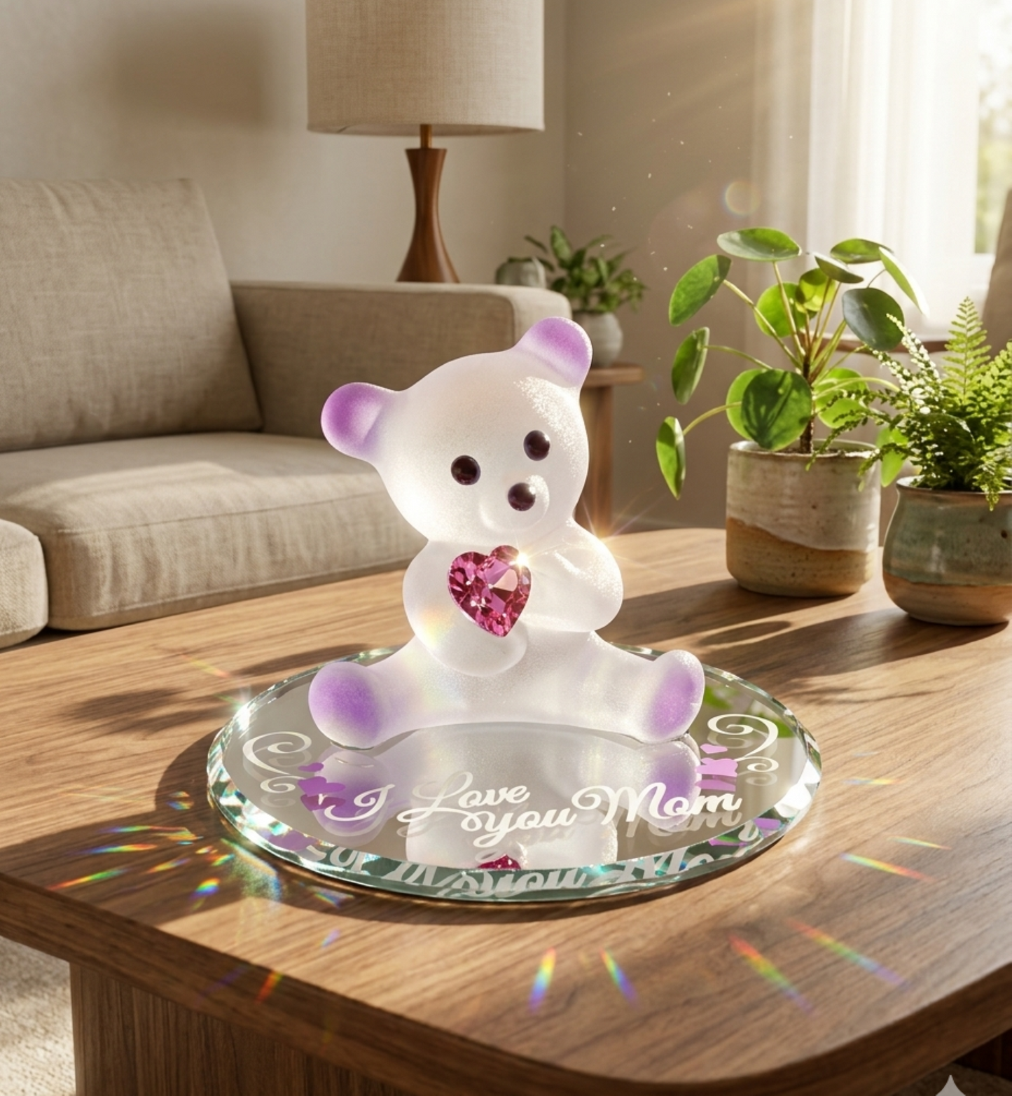 “I Love You Mom” Bear Figurine | Glass Bear Mother’s Gift Décor