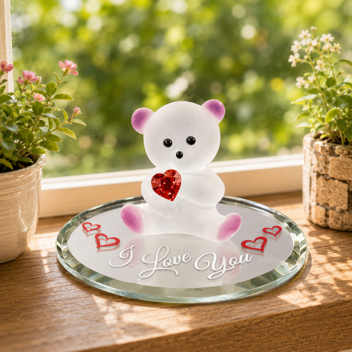 I Love You Teddy Bear Figurine | Crystal Heart Gift Valentine Anniversary Decor