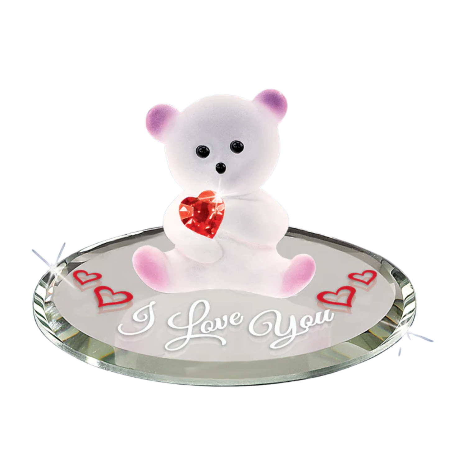 i love you bear figurine holding crystal heart on mirror base romantic gift for girlfriend wife