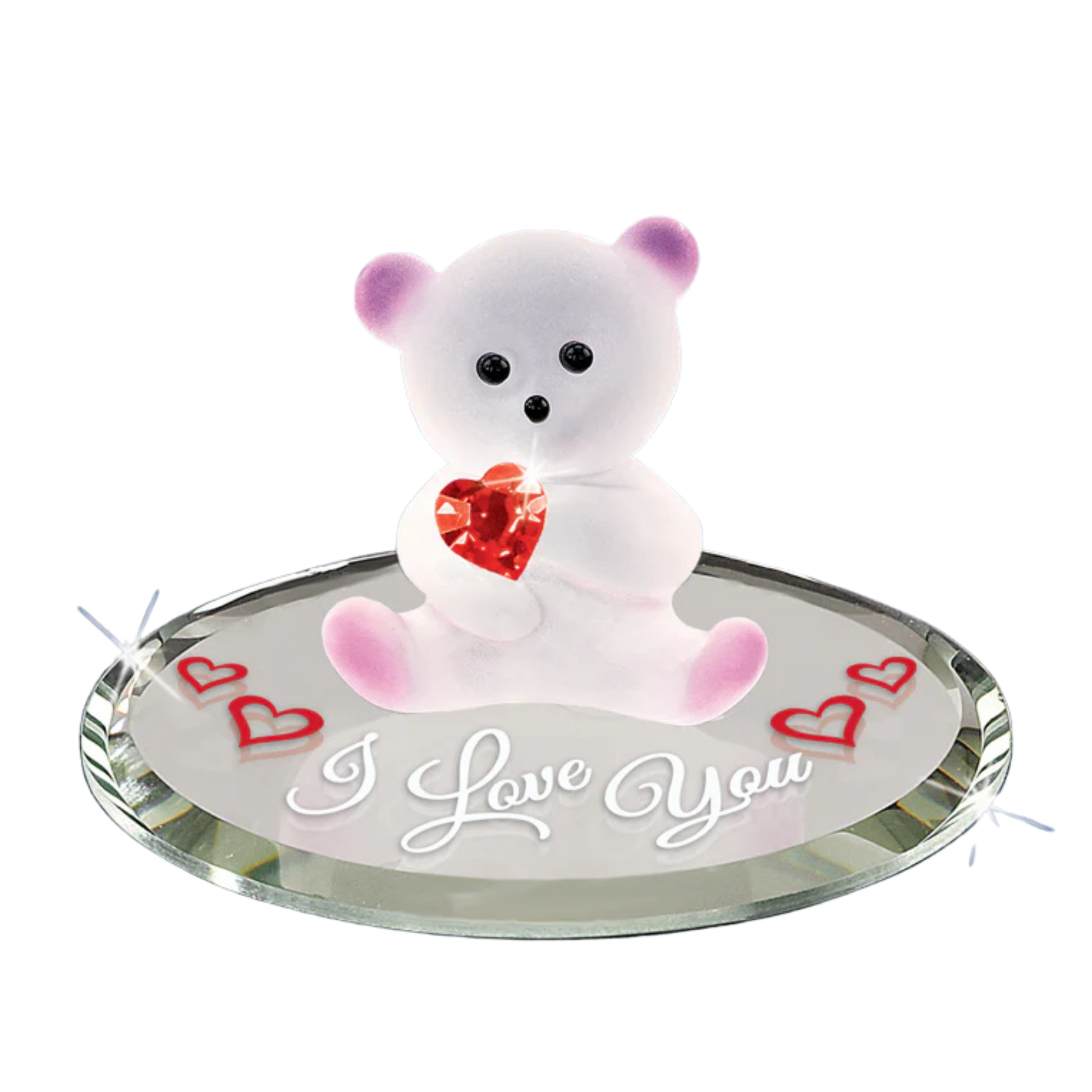 i love you bear figurine holding crystal heart on mirror base romantic gift for girlfriend wife