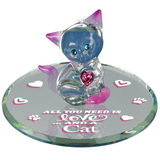 Love and a Cat Figurine Handcrafted Pink Cat with Heart Crystal