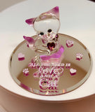Love and a Cat Figurine Handcrafted Pink Cat with Heart Crystal