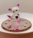 Love and a Cat Figurine Handcrafted Pink Cat with Heart Crystal