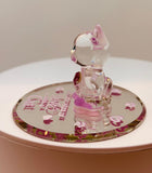 Love and a Cat Figurine Handcrafted Pink Cat with Heart Crystal