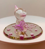 Love and a Cat Figurine Handcrafted Pink Cat with Heart Crystal