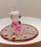 Love and a Cat Figurine Handcrafted Pink Cat with Heart Crystal