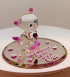Love and a Cat Figurine Handcrafted Pink Cat with Heart Crystal