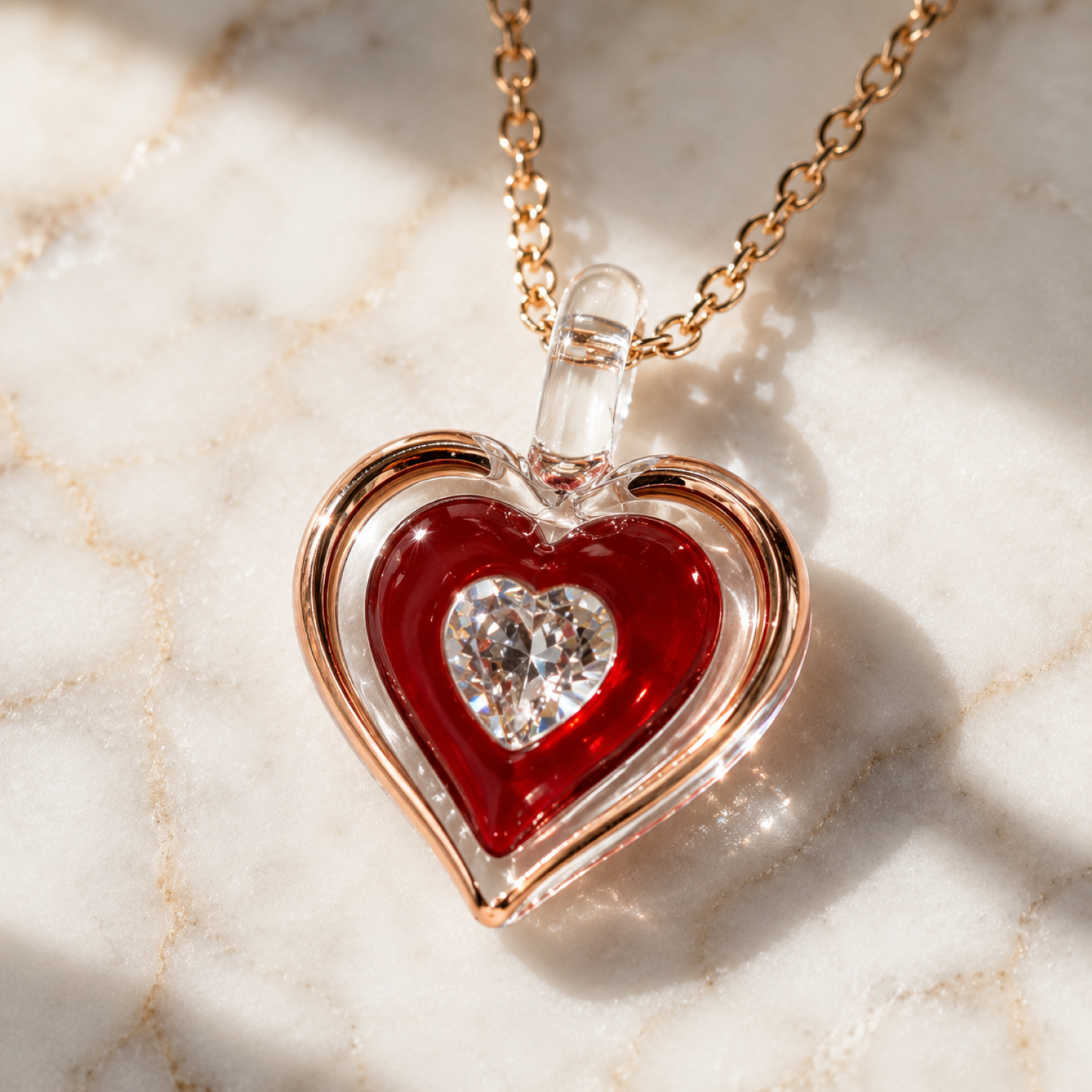 Red Heart Crystal Necklace – Handcrafted Glass Heart Pendant, Romantic Gift for Her