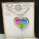 Glass Baron Necklace Rainbow Heart with Cross