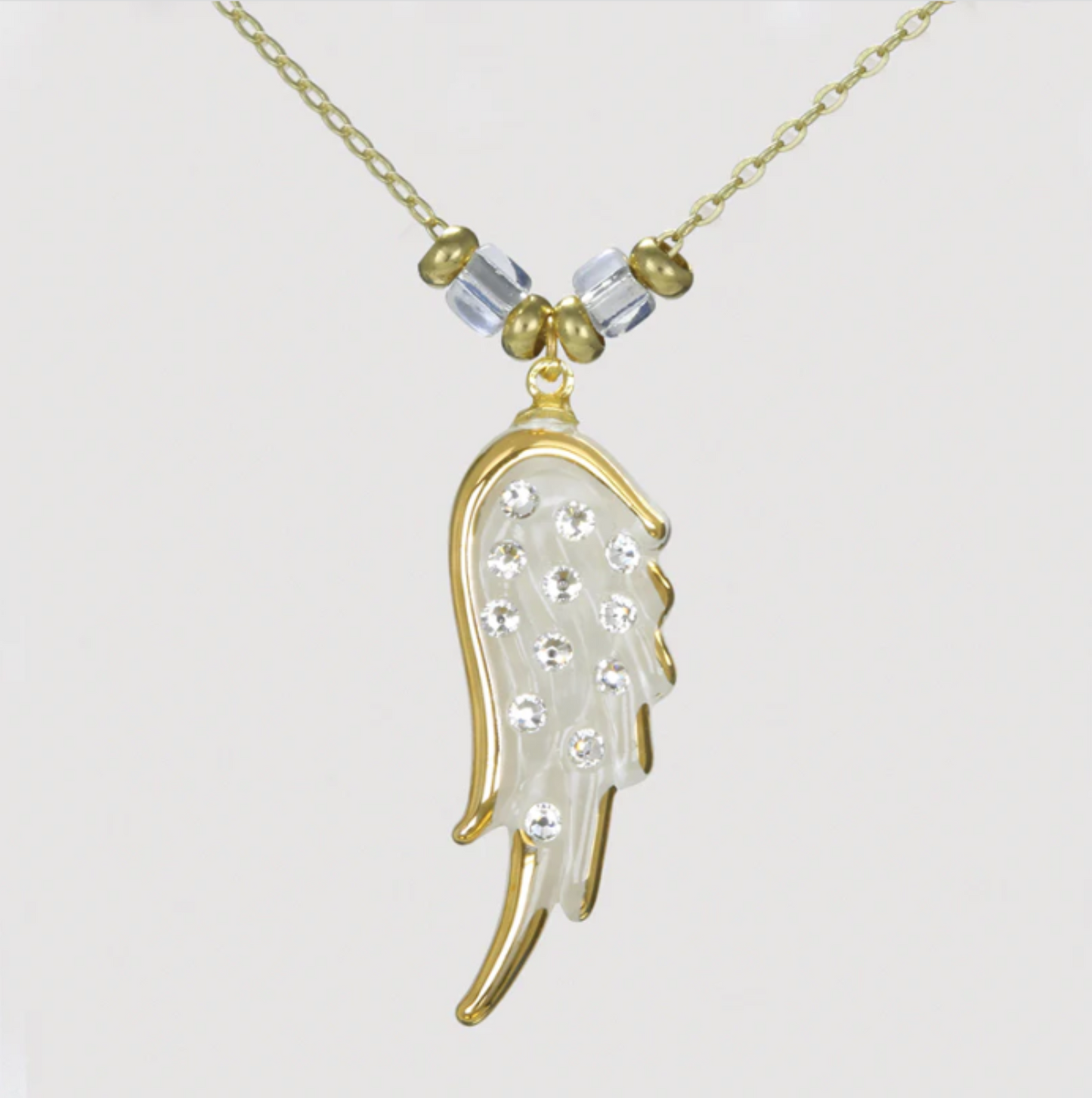 Angel’s Wing Necklace | Handcrafted Crystal Wing Pendant on 18" Gold Plated Chain