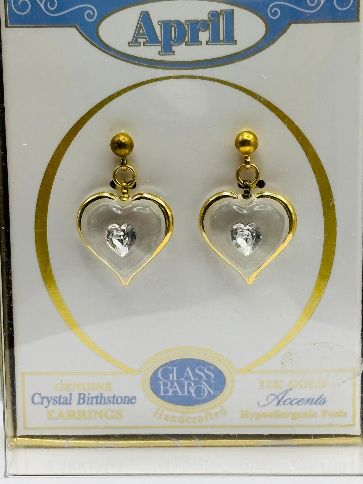 April Birthstone Earrings | Heart Shaped Crystal Studs with 22Kt Gold Accents