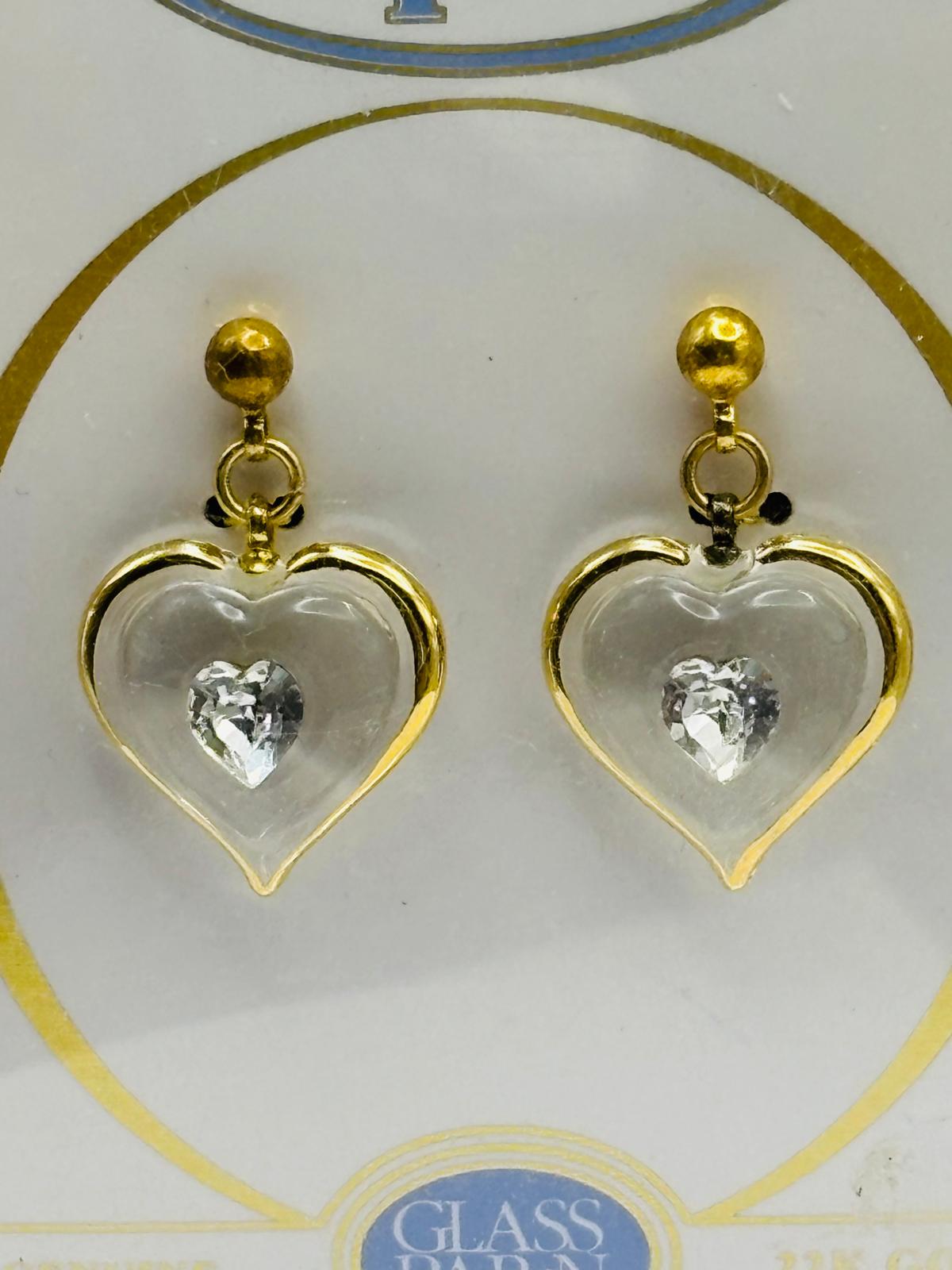 April Birthstone Earrings | Heart Shaped Crystal Studs with 22Kt Gold Accents