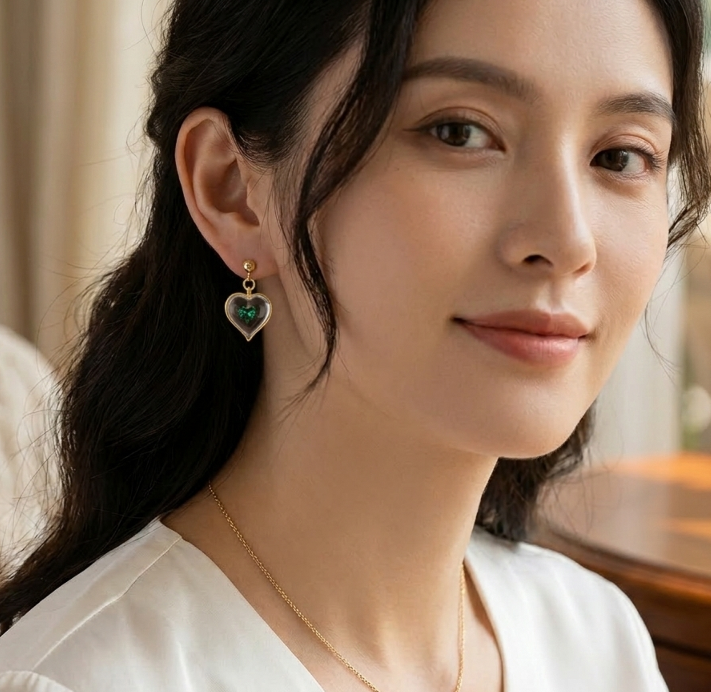 May Birthstone Heart Earrings Green Crystal Stud Earrings Birthday Gift for Her