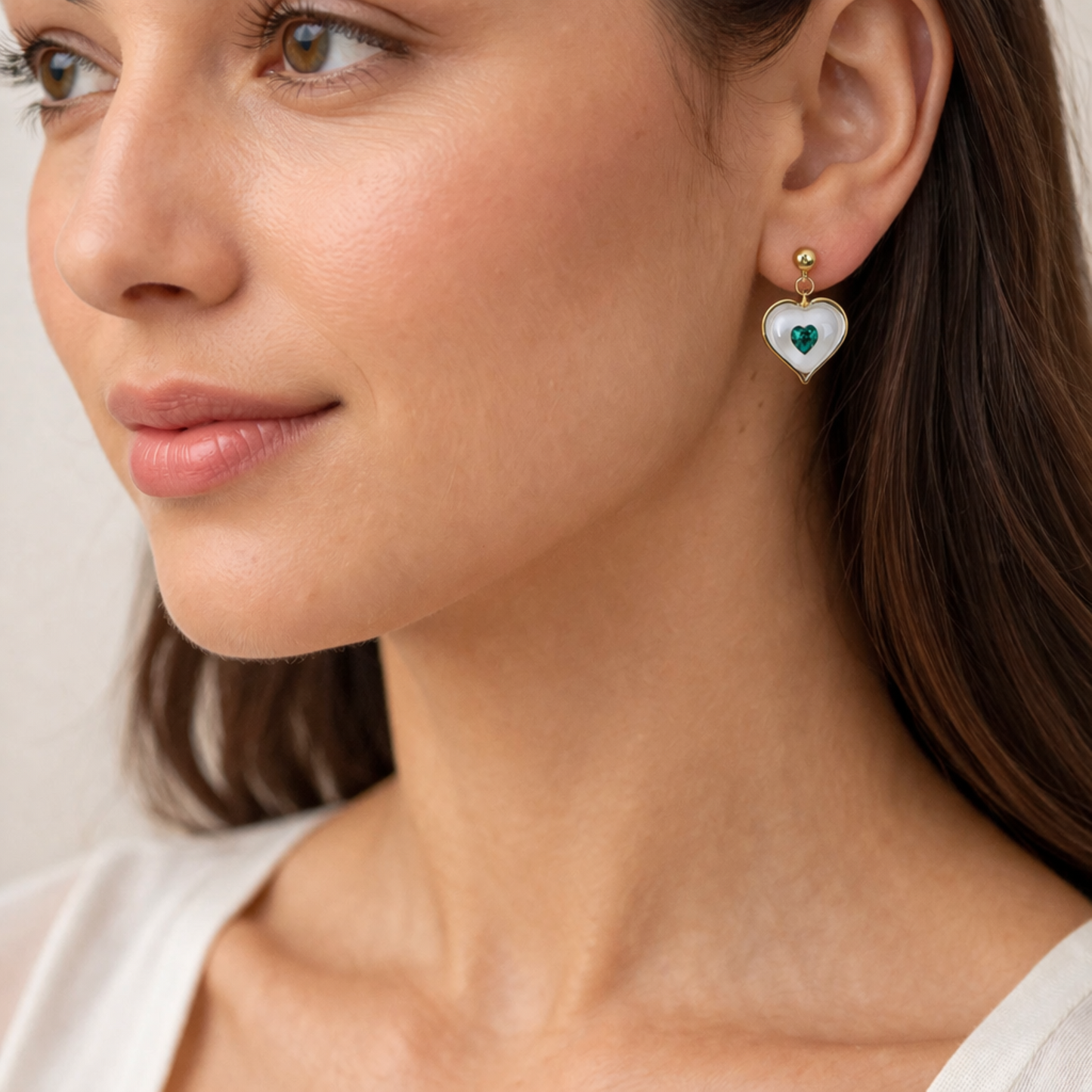 May Birthstone Heart Earrings Green Crystal Stud Earrings Birthday Gift for Her