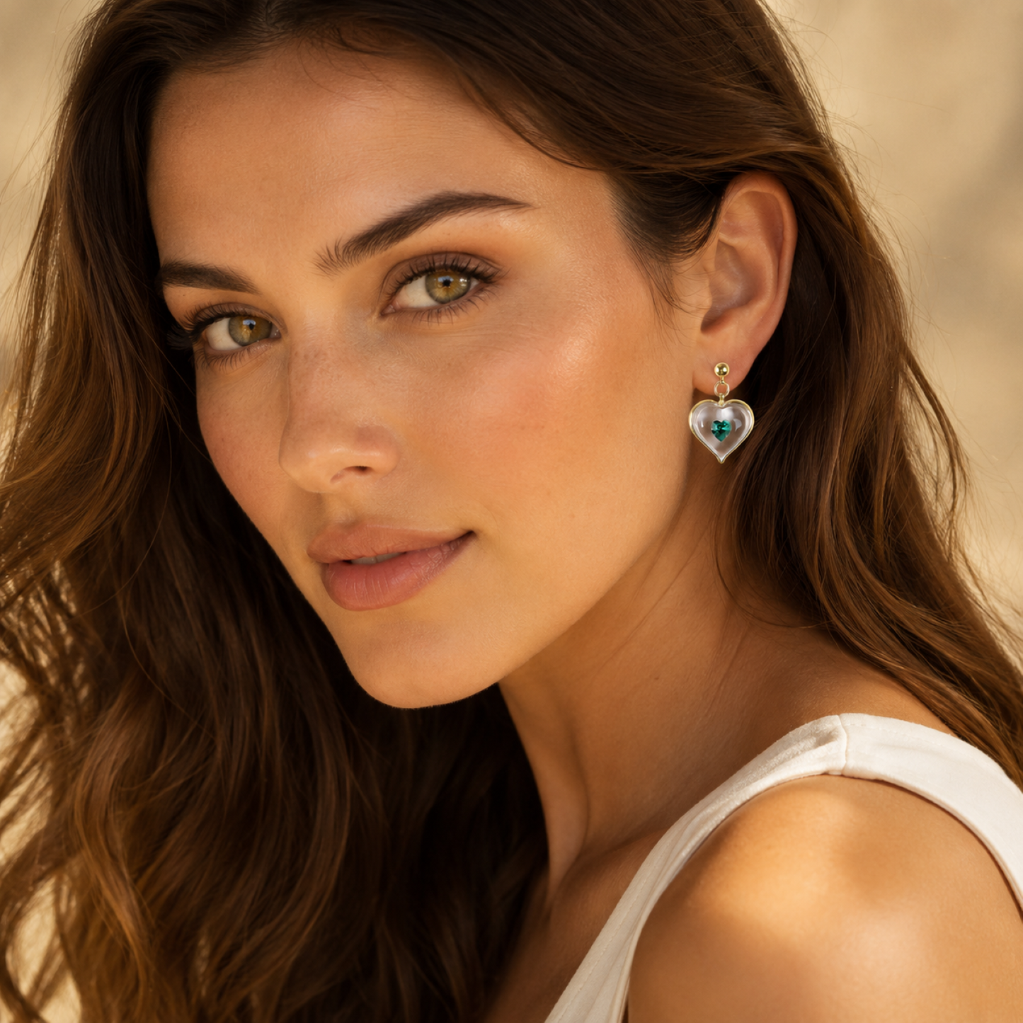 May Birthstone Heart Stud Earrings Green Crystal Heart Earrings, Birthstone Gift for Her