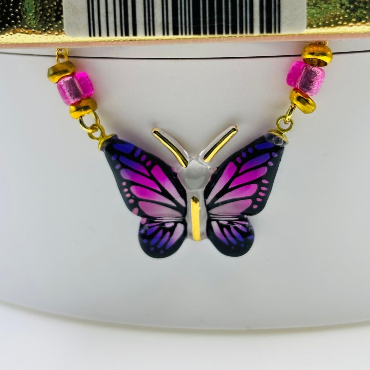 Purple Butterfly Necklace Handcrafted Glass Pendant on Gold Plated Chain