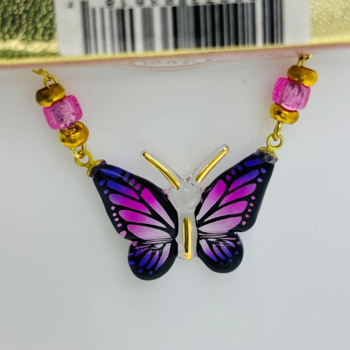 Purple Butterfly Necklace Handcrafted Glass Pendant on Gold Plated Chain