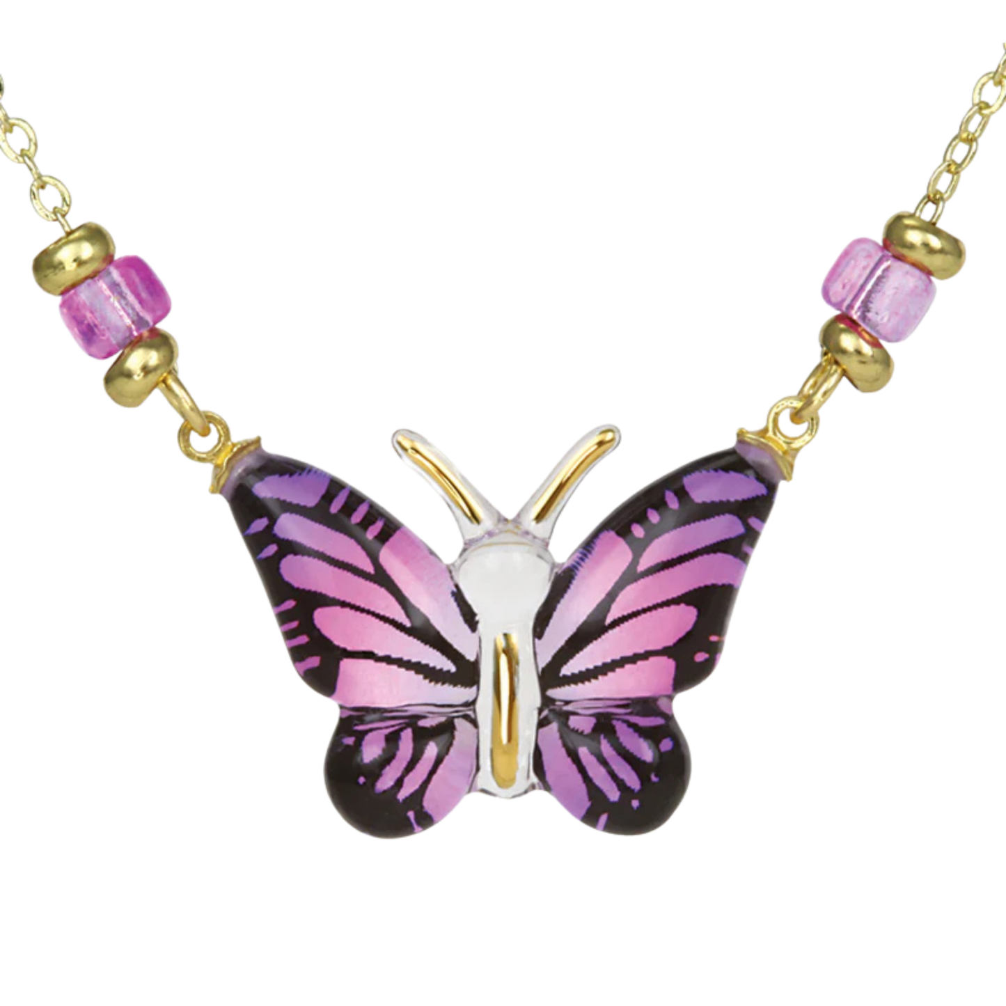 Purple Butterfly Necklace Handcrafted Glass Pendant on Gold Plated Chain