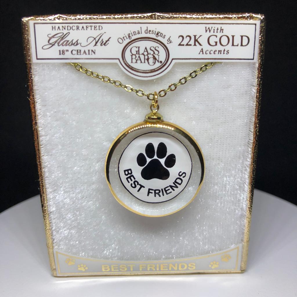 Glass Baron Paw Print Best Friend Necklace Accented with 22kt Gold