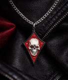 Diamond Shape Skull Necklace Handcrafted Gothic Glass Skull Pendant on Silver Chain