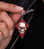 Diamond Shape Skull Necklace Handcrafted Gothic Glass Skull Pendant on Silver Chain
