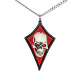Diamond Shape Skull Necklace Handcrafted Gothic Glass Skull Pendant on Silver Chain
