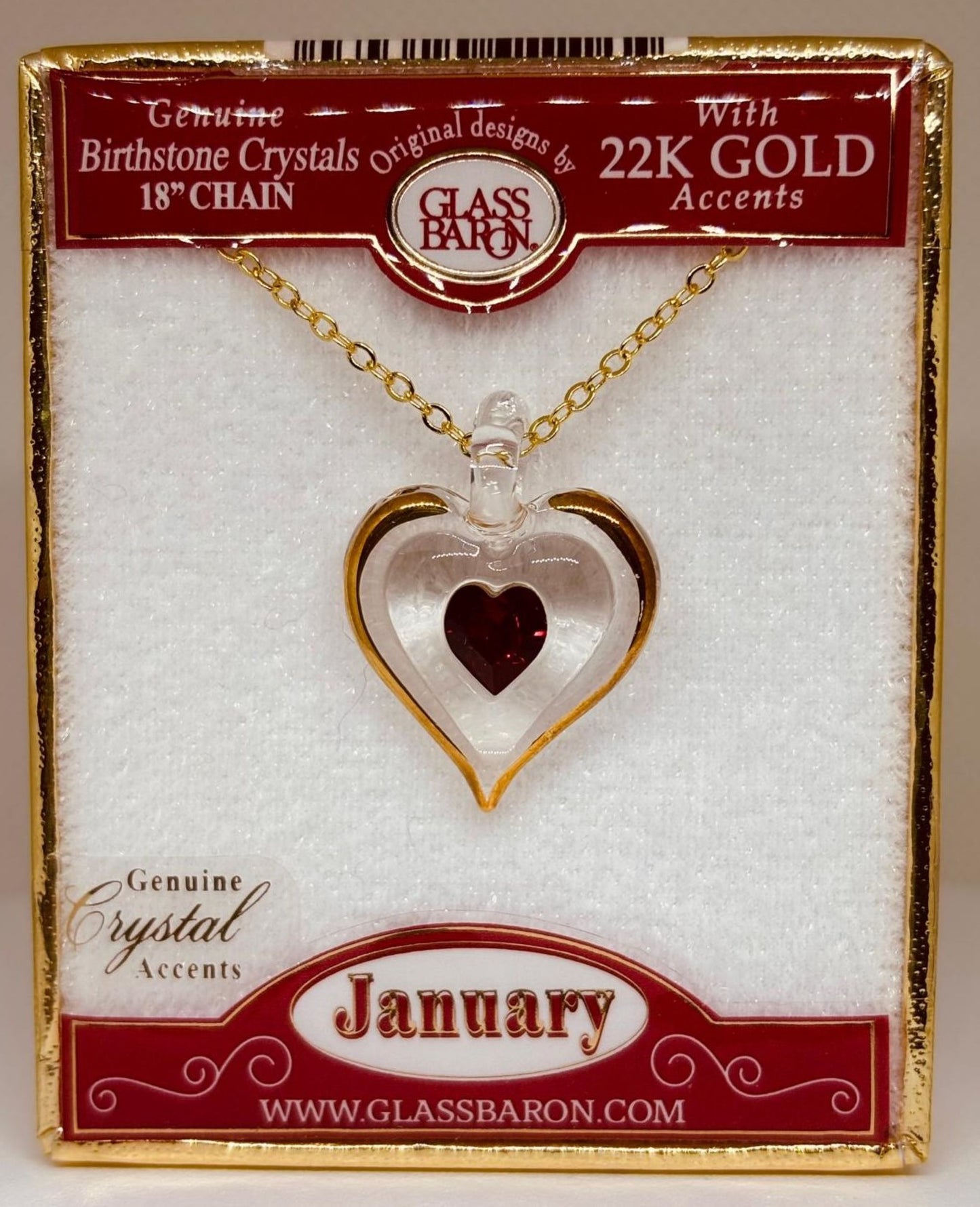 January Birthstone Heart Necklace | Red Crystal Birth Month Jewelry