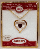 January Birthstone Heart Necklace | Red Crystal Birth Month Jewelry