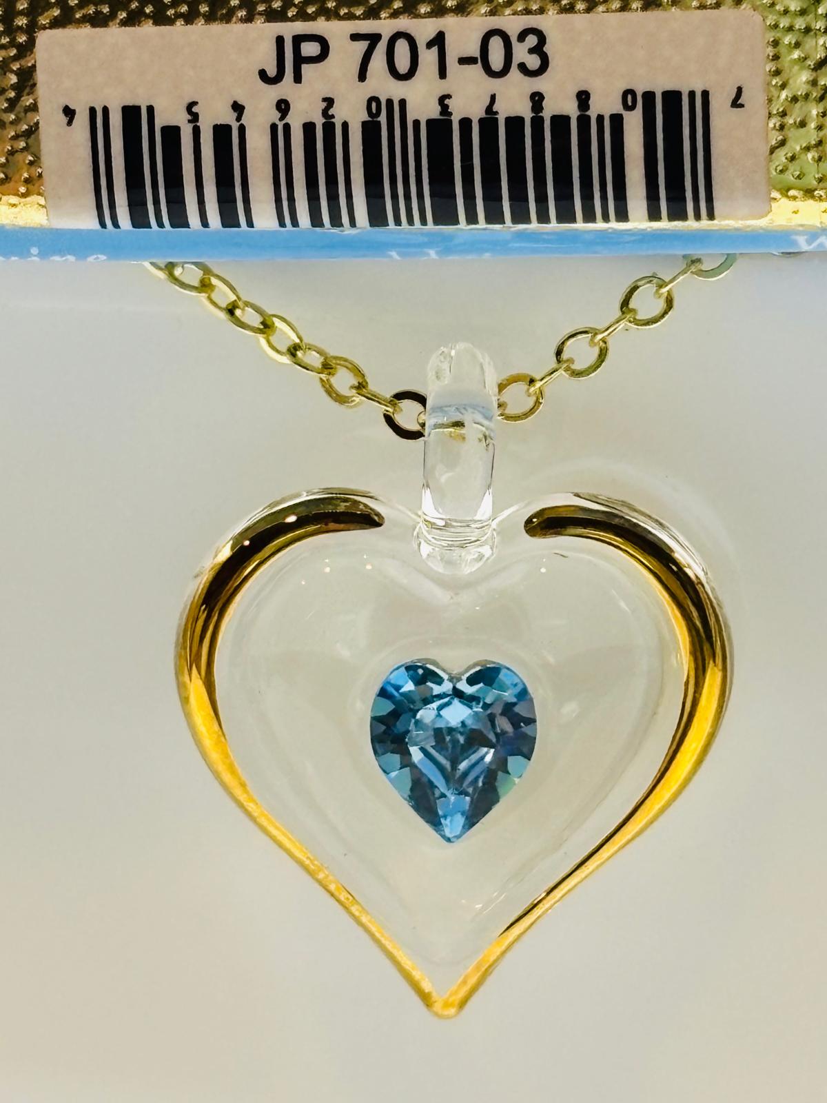 March Birthstone Heart Necklace Aquamarine Crystal Heart Pendant on Gold Chain