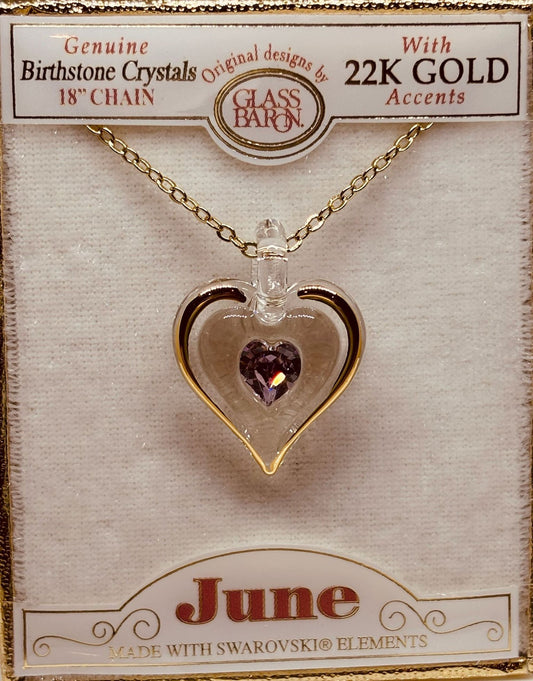June Birthstone Heart Necklace | Pink Crystal Birth Month Jewelry