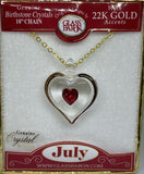 July Birthstone Heart Necklace | Red Crystal Birth Month Jewelry