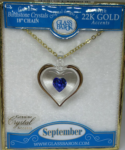 September Birthstone Heart Necklace | Blue Crystal Birth Month Jewelry