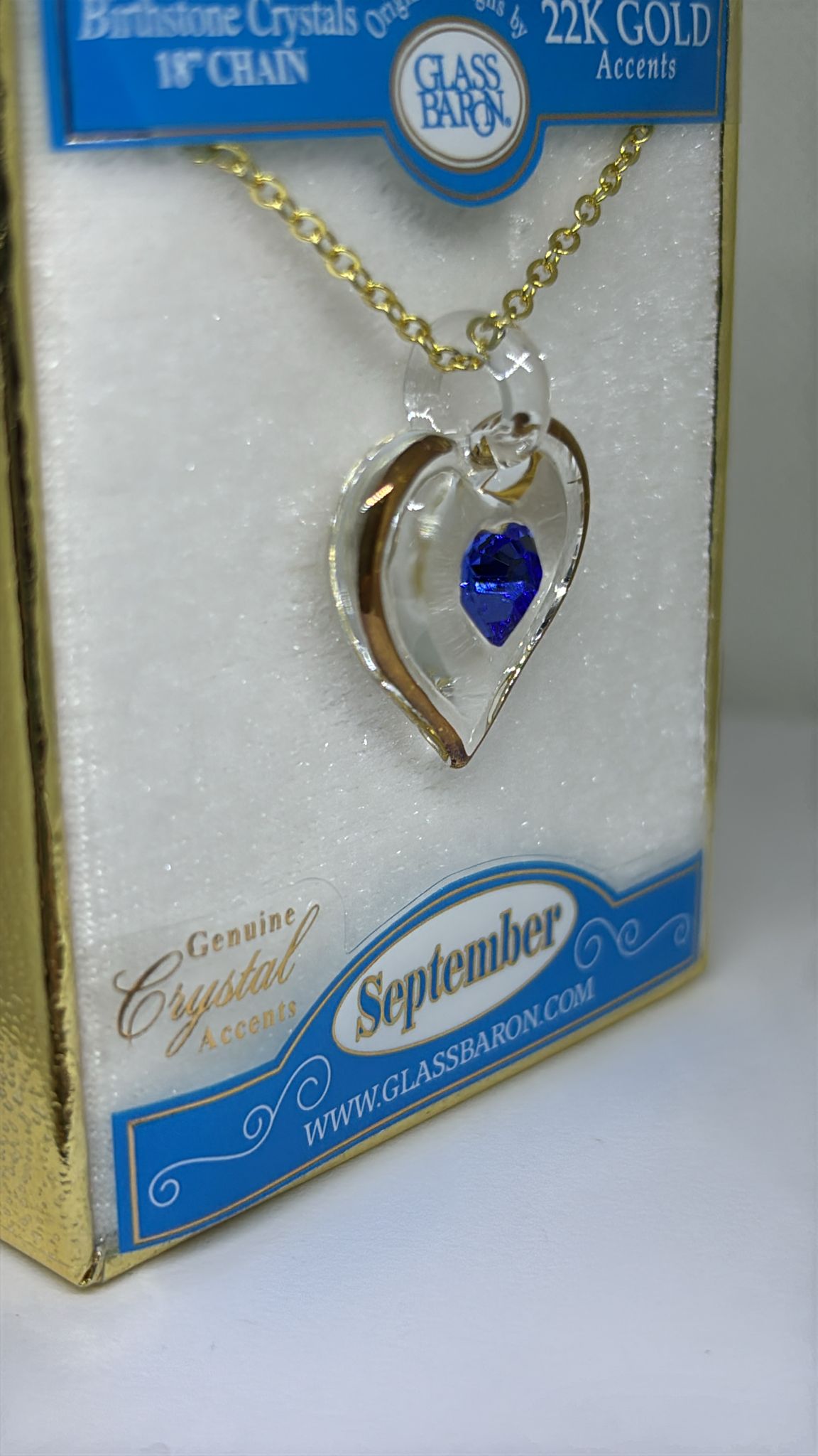 September Birthstone Heart Necklace | Blue Crystal Birth Month Jewelry