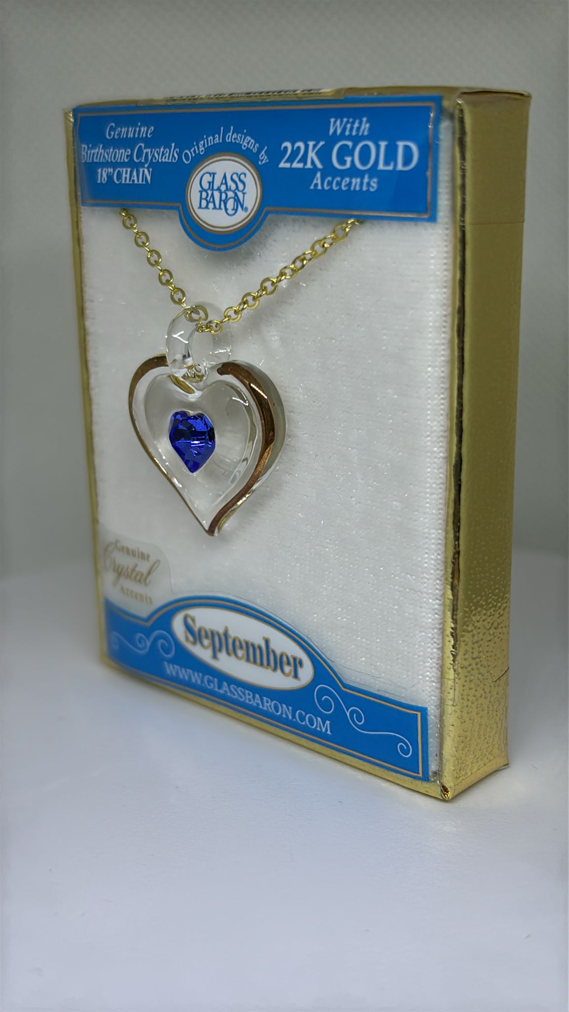 September Birthstone Heart Necklace | Blue Crystal Birth Month Jewelry