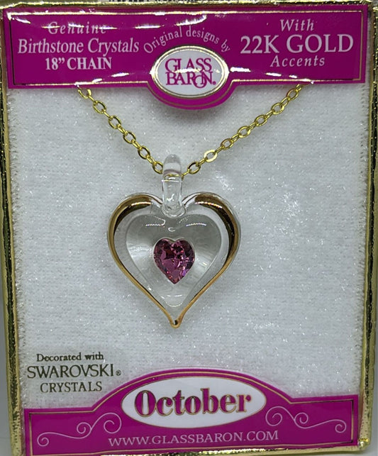 October Birthstone Heart Necklace | Pink Crystal Birth Month Jewelry