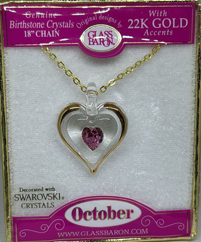 October Birthstone Heart Necklace | Pink Crystal Birth Month Jewelry