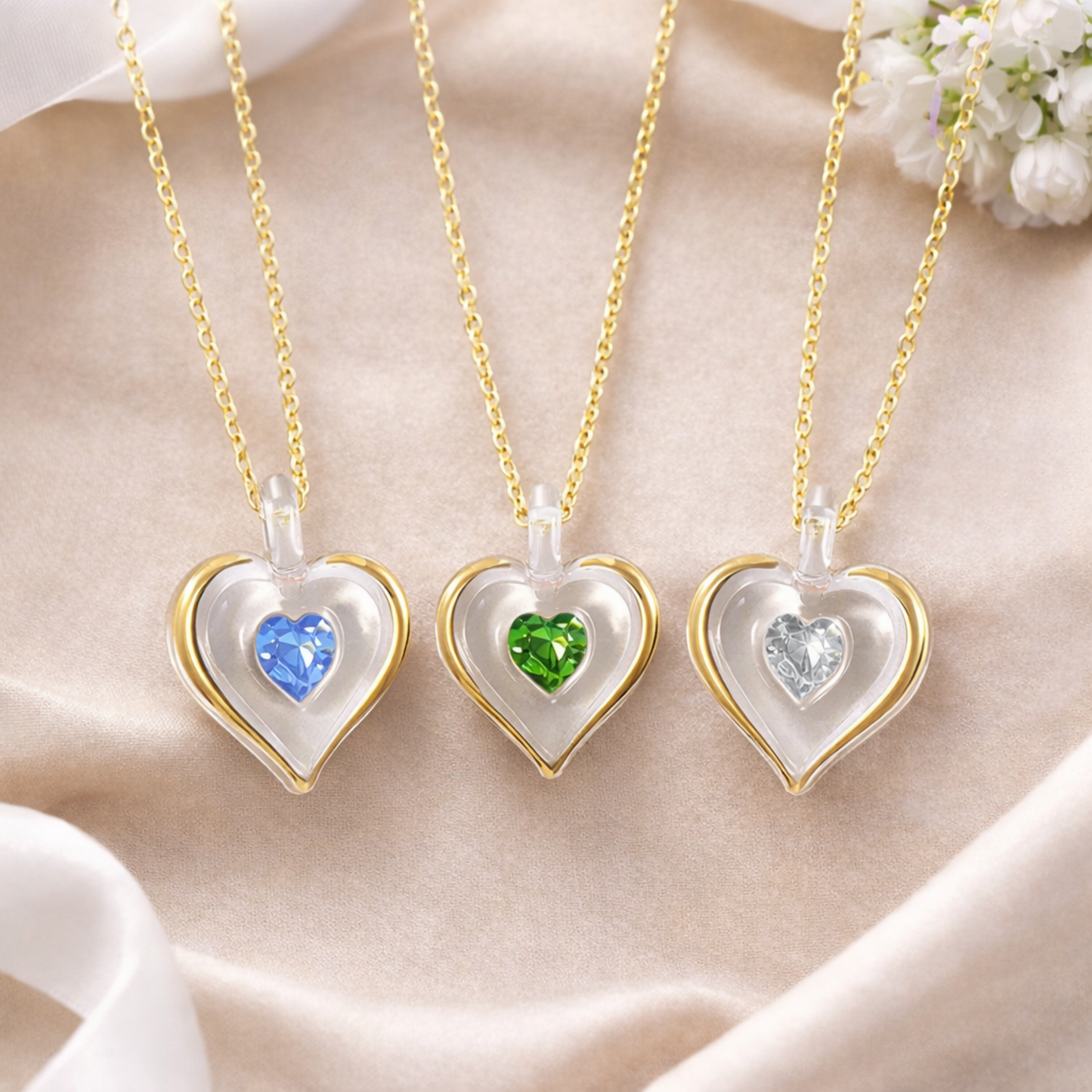 December Birthstone Heart Necklace Blue Crystal Gold Plated Pendant, Birthday Jewelry Gift for Her