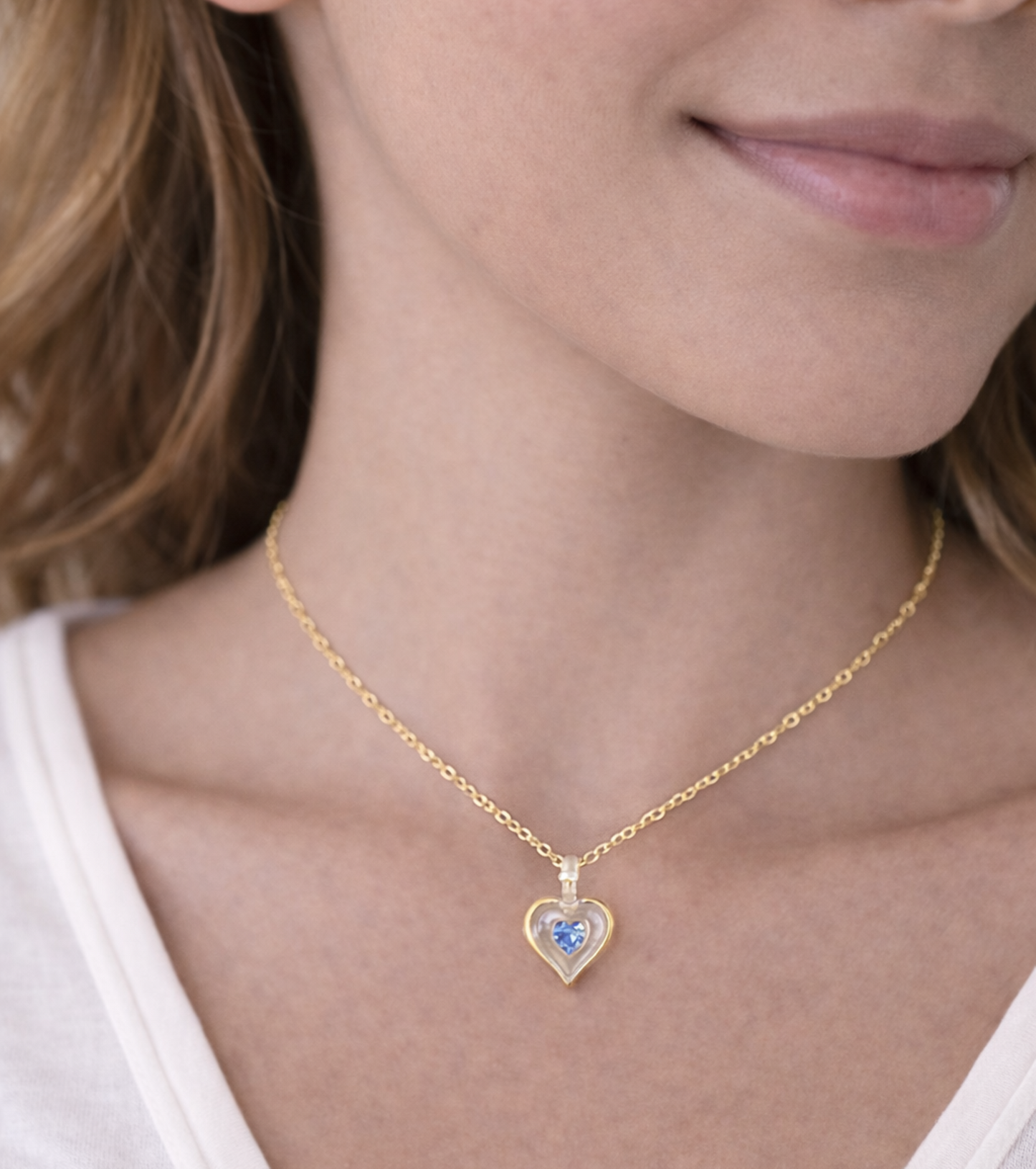 December Birthstone Heart Necklace Blue Crystal Gold Plated Pendant, Birthday Jewelry Gift for Her