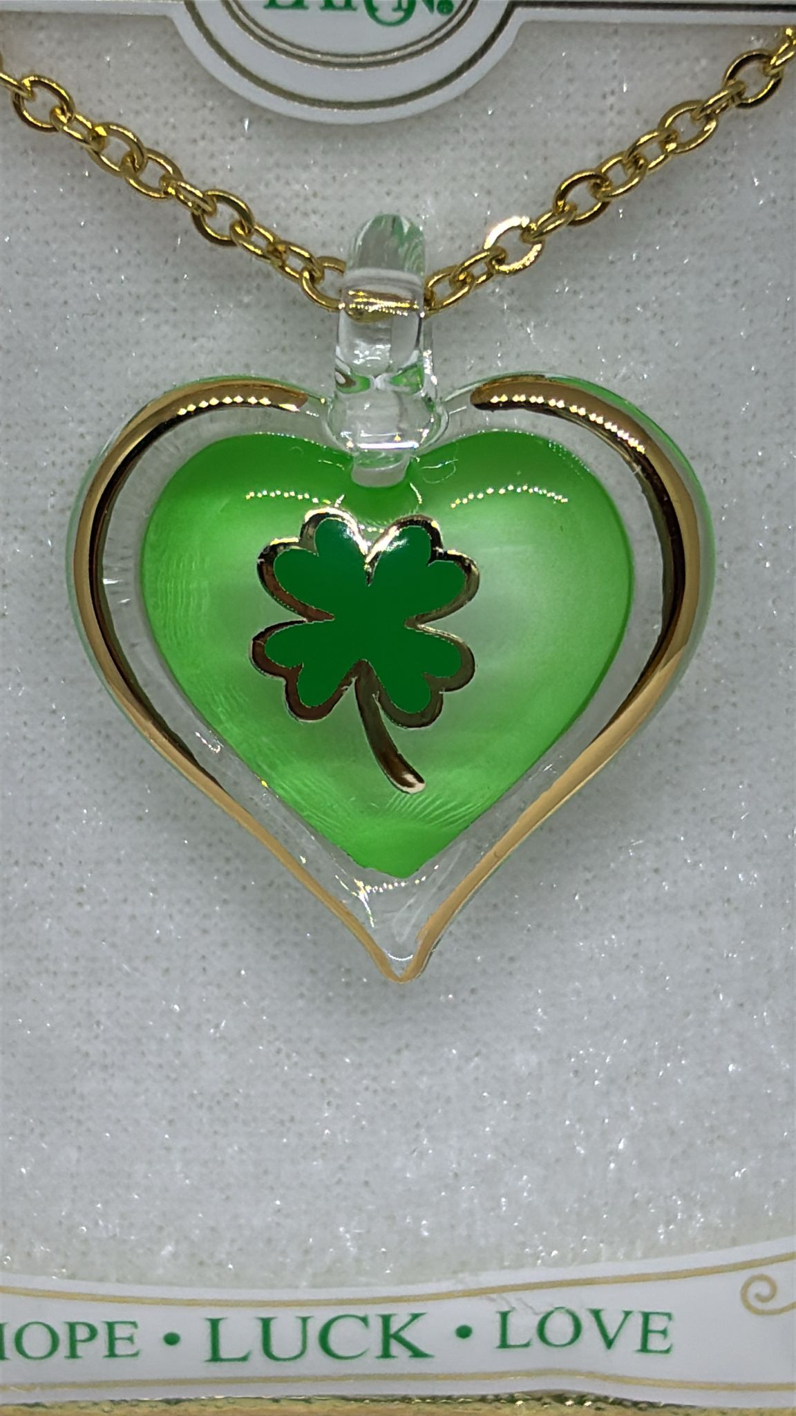 Lucky Heart Necklace with Four Leaf Clover | Gold Heart Pendant Necklace