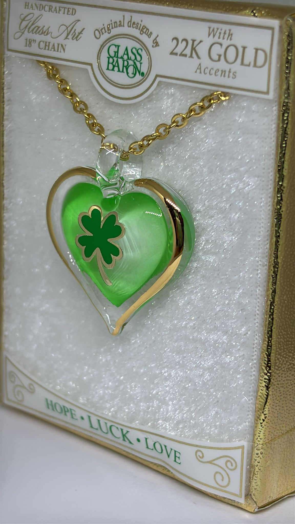 Lucky Heart Necklace with Four Leaf Clover | Gold Heart Pendant Necklace